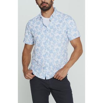 7 Diamonds Lucien Floral Short Sleeve Button-Up Shirt in White at Nordstrom, Size Xx-Large