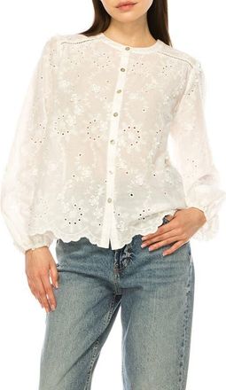 A Collective Story Floral Eyelet Button-Up Top in Bright White at Nordstrom, Size Medium