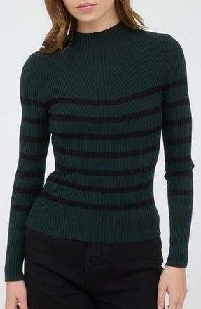 Blu Pepper Stripe Mock Neck Rib Knit Top in Hunter Green at Nordstrom Rack, Size Medium