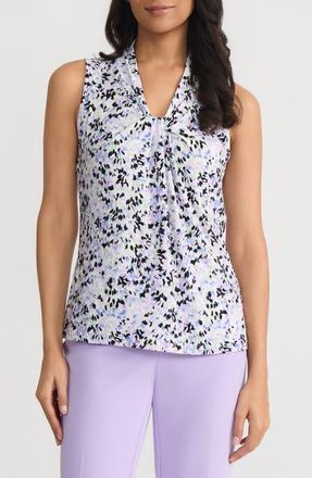 Kasper Sleeveless Knot Front Jersey Top in Lily White Mult at Nordstrom, Size X-Large P