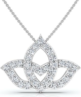 Pompeii3 3/8ct Diamond Lotus Flower Pendant Necklace 14K White Gold