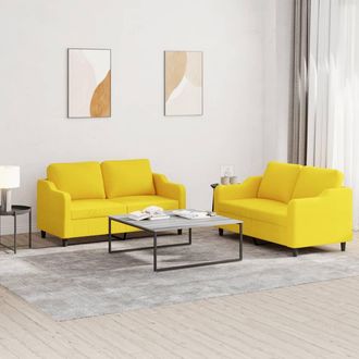vidaXL Juego De Sof&aacute;s Con Cojines 2 Piezas Tela Amarillo Claro Vidaxl
