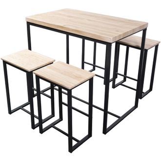 Home Heavenly Home Heavenly Conjunto Comedor Degano, Mesa Alta Rectangular Con 4 Taburetes De Estilo Industrial De Metal Y Mdf Color: Beige/negro