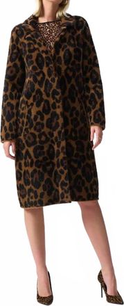 Joseph Ribkoff Leopard Print Faux Fur Coat In Beige Black