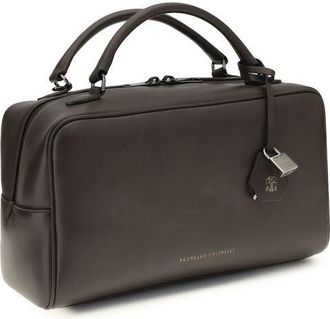 Brunello Cucinelli Womens Boston Explorer Top Handle Bag Brown Calf Leather Bos