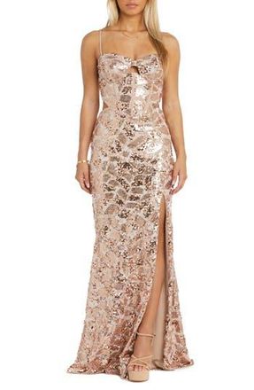 Morgan & Co. Beaded Sleeveless Gown in Gold at Nordstrom Rack, Size 5