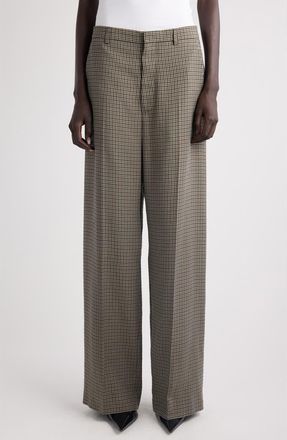Balenciaga Check Wide Leg Pants in 2866 Khaki/Brown at Nordstrom, Size 10 Us