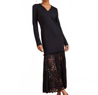 Karen Kane Lylah Contrast Lace V-Neck Dress In Black
