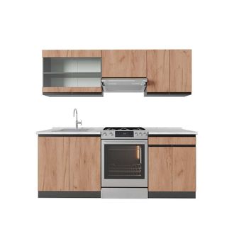 Vicco Mueble De Cocina R-line, Oro Power Roble/antracita, 200 Cm, Et M&aacute;rmol