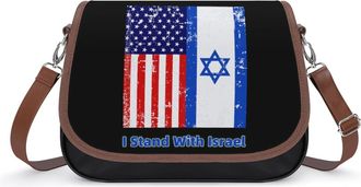 Generic I Stand With Israel Crossbody Bag Womens Handbag PU Message Bags Shoulder Purse with Adjustable Strap