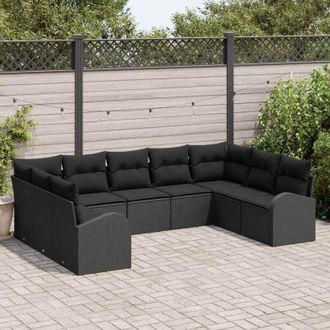 vidaXL Conjunto De Sof&aacute; De Jard&iacute;n Con Coj&iacute;n 9 Pcs Negro Polirat&aacute;n Vidaxl