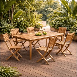 Wanda Collection Conjunto De Mesa De Jard&iacute;n De Teca Frida 200 Y 6 Sillas Tosca