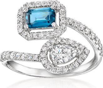 Ross-Simons London Blue Topaz and. Lab-Grown Diamond Bypass Ring in Sterling Silver