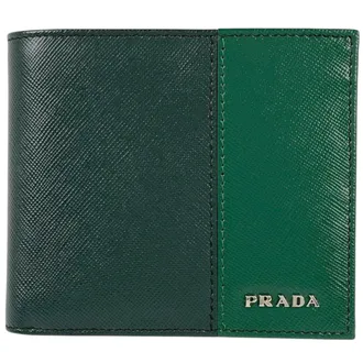 Prada Green Saffiano Triangle Leather Wallet (Bi-Fold) (Pre-Owned)