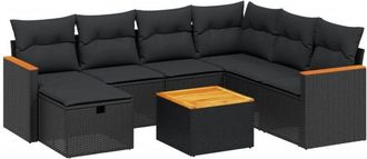 vidaXL Set De Sof&aacute;s De Jard&iacute;n 8 Piezas Y Cojines Rat&aacute;n Sint&eacute;tico Negro Vidaxl