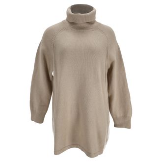 BA&SH Ba & sh Turtleneck Knitted Mini Dress in Beige Wool