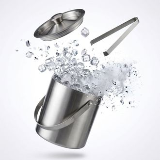 Relaxdays Relaxdays Cubitera Redonda Con Tapa, Pinzas Para Hielo, Accesorio De Cocteler&iacute;a, 1,5 L, 17 X 15 X 15 Cm, 1 Ud., Plateado