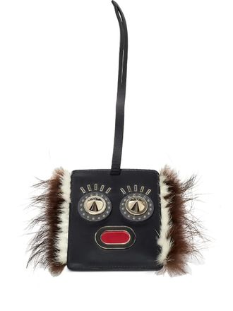 Fendi Fur Monster Eye luggage charm - women - Gold Plated Metal/Calf Leather - One Size - Black