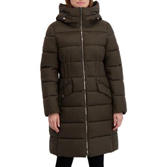 Shelli Segal Hooded Puffer Coat in Deep Olive at Nordstrom Rack, Size X-Small