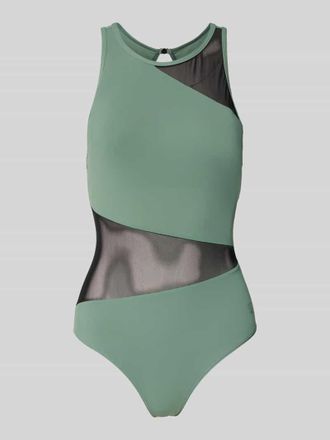Arena Slim Fit Badeanzug mit semitransparenten Partien in Oliv, Gr&ouml;&szlig;e 34
