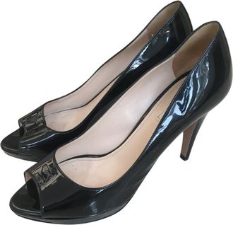 Prada Black Patent Peep-Toe Pumps Size 38.5