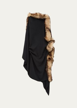 Loewe Lamb Shearling-Trim Draped Asymmetric Midi Dress