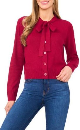 CeCe by Cynthia Steffe Tie Neck Cardigan in Deep Merlot at Nordstrom Rack, Size Xx-Small