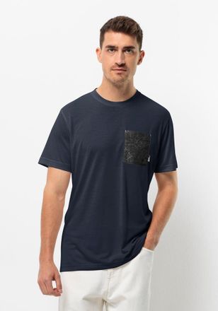Jack Wolfskin T-Shirt JACK WOLFSKIN POCKET KARANA T M, Herren, Gr. M (50), blau (night, blau), 1. OBERSTOFF: 100% POLYESTER; 2. OBERSTOFF: 55% HANF, 45% BAUMWOLLE, 