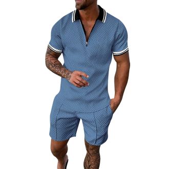 Generic Polo Shirts Blue Mens Shirt and Shorts Set Summer Outfits Casual Short Sleeve Suit for Men 2-Piece Shorts Tracksuit Set 18 T Shirt, Z6-Light Blue, M