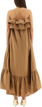 Saint Laurent Cotton Twill Ruffle Dress - Brown