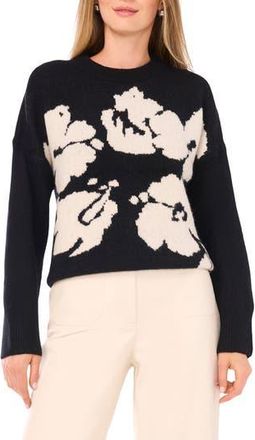 Vince Camuto Floral Jacquard Sweater in Rich Black at Nordstrom Rack, Size Xx-Small