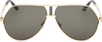 Tom Ford Rickie 63mm Oversize Navigator Sunglasses in Shiny Gold Dark Havana /Green at Nordstrom