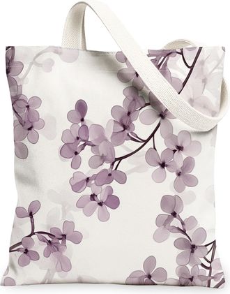 Generic Spring Luxury Lilac Canvas Tote Bag for Shopping 13x15, Cute Floral Wildflower Reusable Grocery Print Bag for Women, Flower Simple Beach Aesthetic Pai