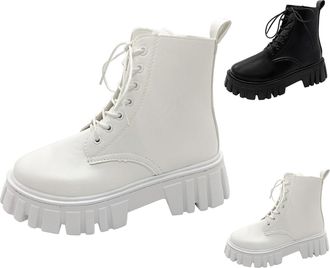 Generic Womens Lace up Ankle Boots with Side Zipper Platform Short Combat Booties Ladies Comfortable Chunky Low Heel Round Toe Boots Lug Sole Anti-Slip Walkin