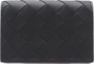 Bottega Veneta Intrecciato Black Bordeaux Intrecciato Card Wallet (Pre-Owned)