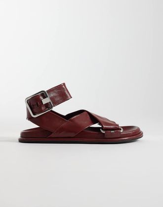 Asos Forrest - Sandali con plantare premium in pelle bordeaux-Rosso