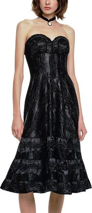 Anna Sui Crushed Satin Strapless Sweetheart Dress in Black at Nordstrom, Size 4