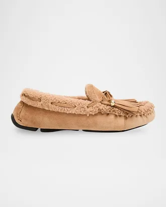 Jimmy Choo London Manon Velvet Suede Loafers with Shearling