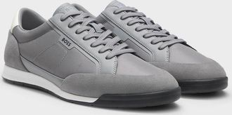 HUGO BOSS Mens BOSS Orange Nitan Mens Suede-Trim Trainers with Ribbed Sole - Medium Grey 033 - Size: 11