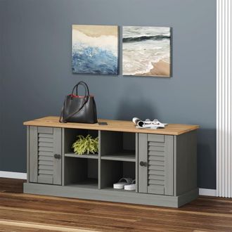 vidaXL Banco Zapatero Vigo Madera Maciza De Pino Gris 106x35x45 Cm Vidaxl