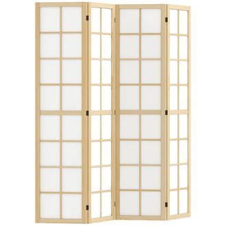 HOMCOM Indoor Room Partition - 4 Panel Folding Room Divider - 160 X 170cm | TJ Hughes Natural