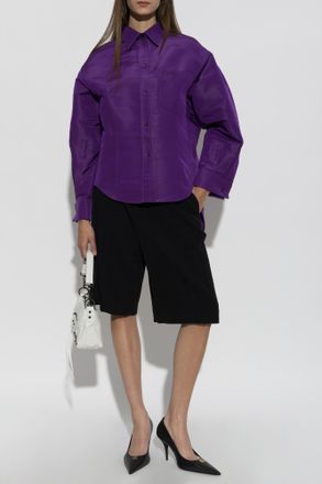 Balenciaga Silk Shirt With Logo, Womens, Purple