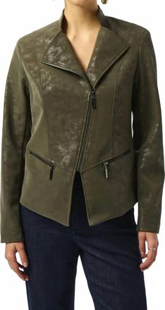 Joseph Ribkoff Long Sleeve Faux Suede Moto Jacket In Avocado