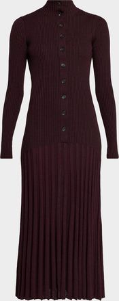 Proenza Schouler Jada Turtleneck Drop-Waist Button-Front Maxi Dress