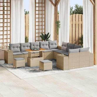 vidaXL Conjunto De Sof&aacute; De Jard&iacute;n 13 Pcs Beige Rat&aacute;n Sint&eacute;tico Vidaxl