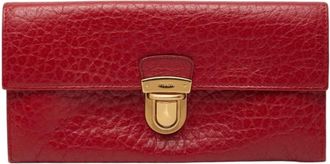 Prada Red Color Leather Long Wallet (Bi-Fold) (Pre-Owned)