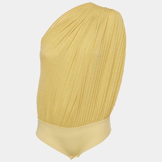 Elisabetta Franchi Yellow Jersey And Lurex Knit One Shoulder Bodysuit