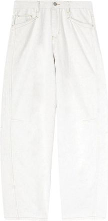 Motivi Barrel Broek in Gemengd Linnen Canvas - Dames - Loose Fit Jeans - Wit - 2XL - Linnen - Jeans