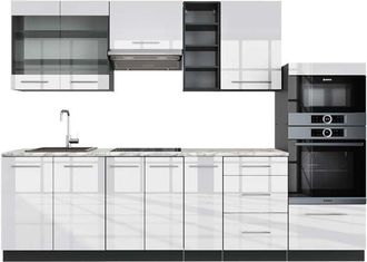 Vicco Mueble De Cocina Fame-line, Blanco Brillo/antracita, 280 Cm, Et M&aacute;rmol