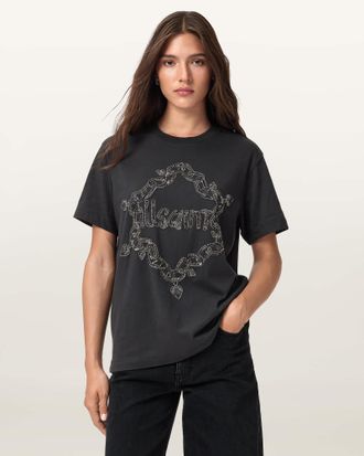 AllSaints Cotton Drip Embellished Boyfriend T-Shirt, Size: XS